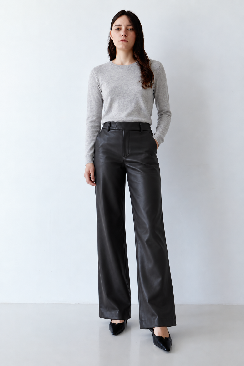 PANTALÓN WIDE LEG EFECTO PIEL NEGRO 111