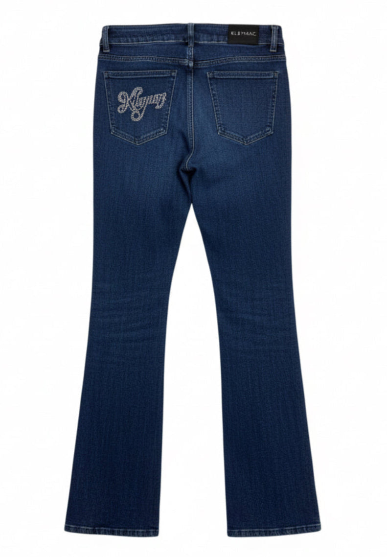Pantalón vaquero acampanado con transfer ''KLEYMAC''