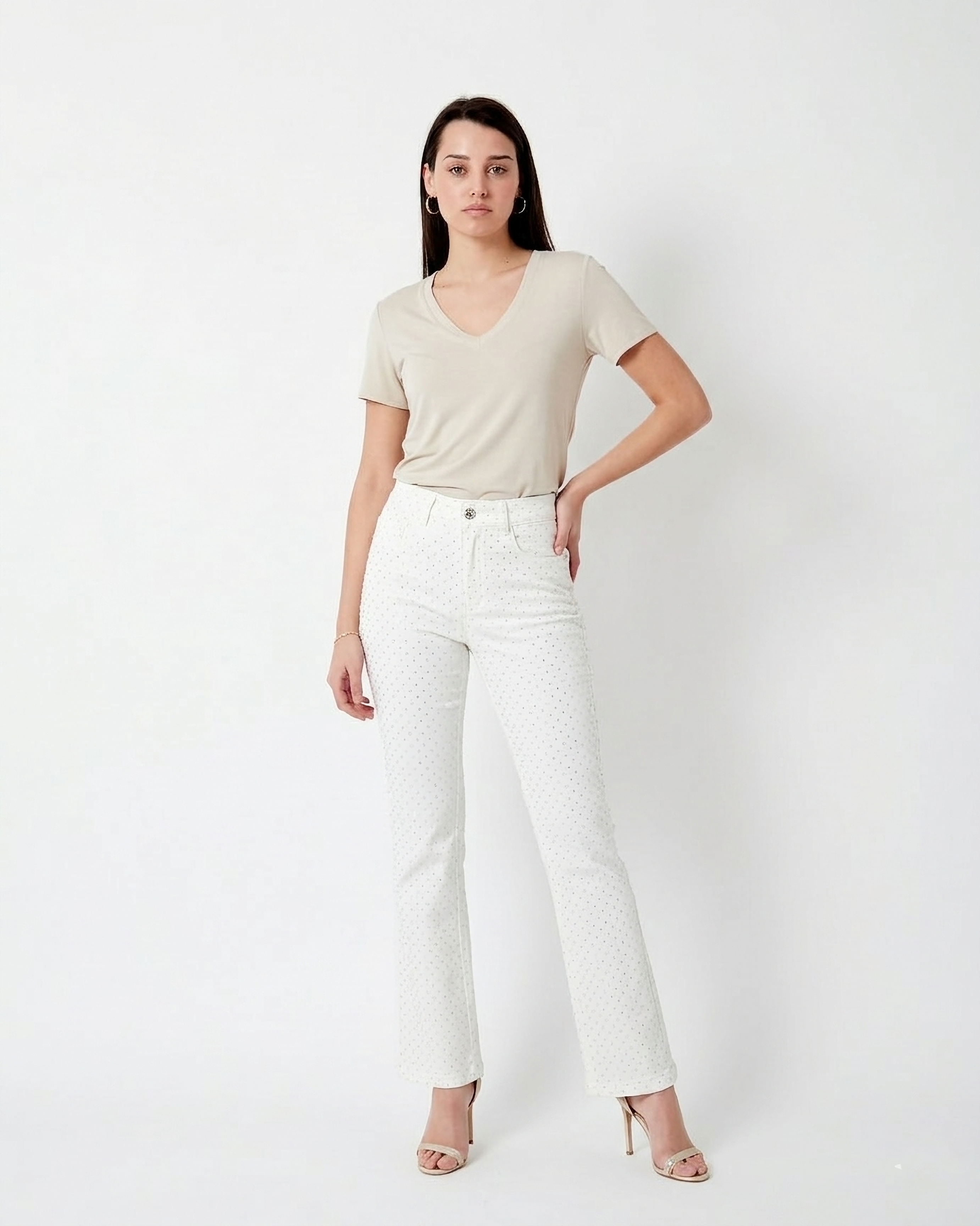 Pantalón flare strass blanco Amaya M.845