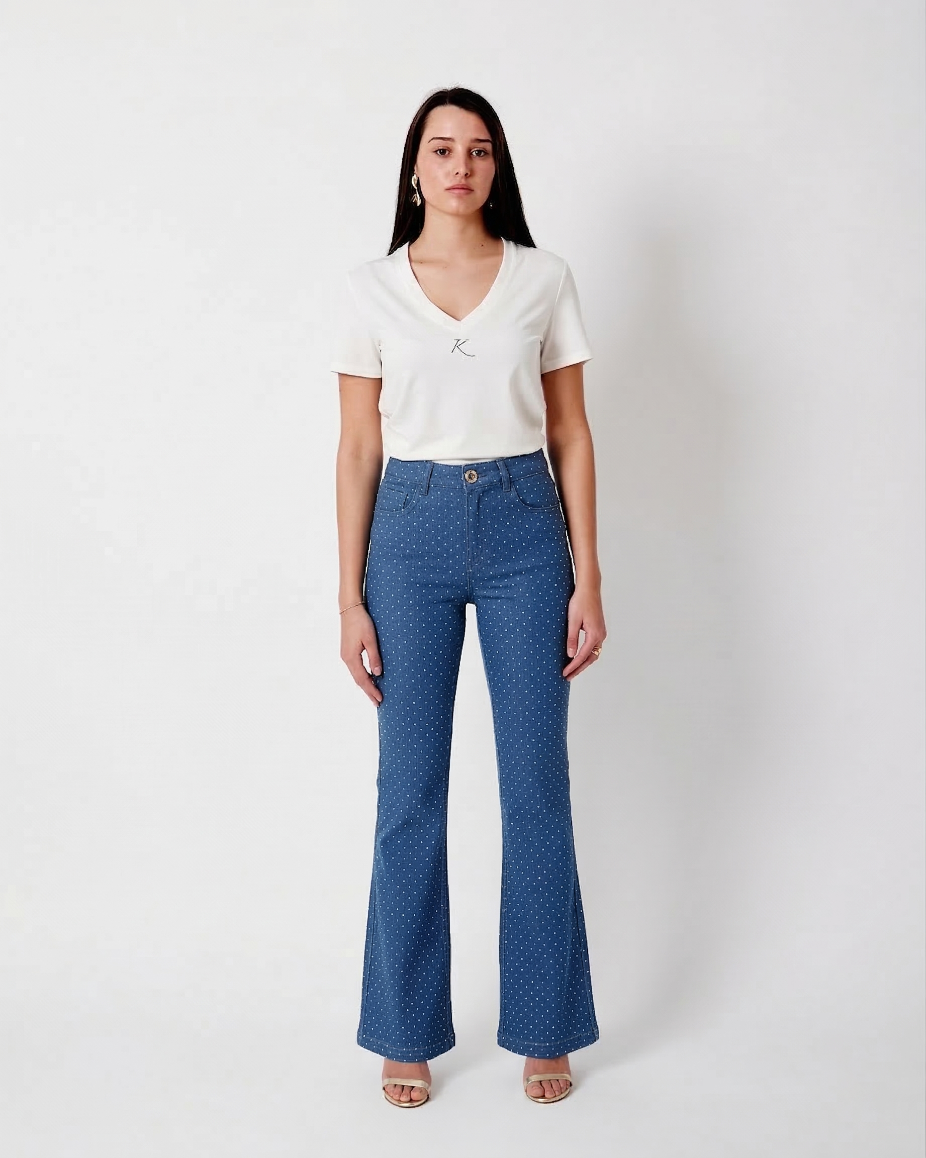 Denim flare con microcristales M.845 AMAYA