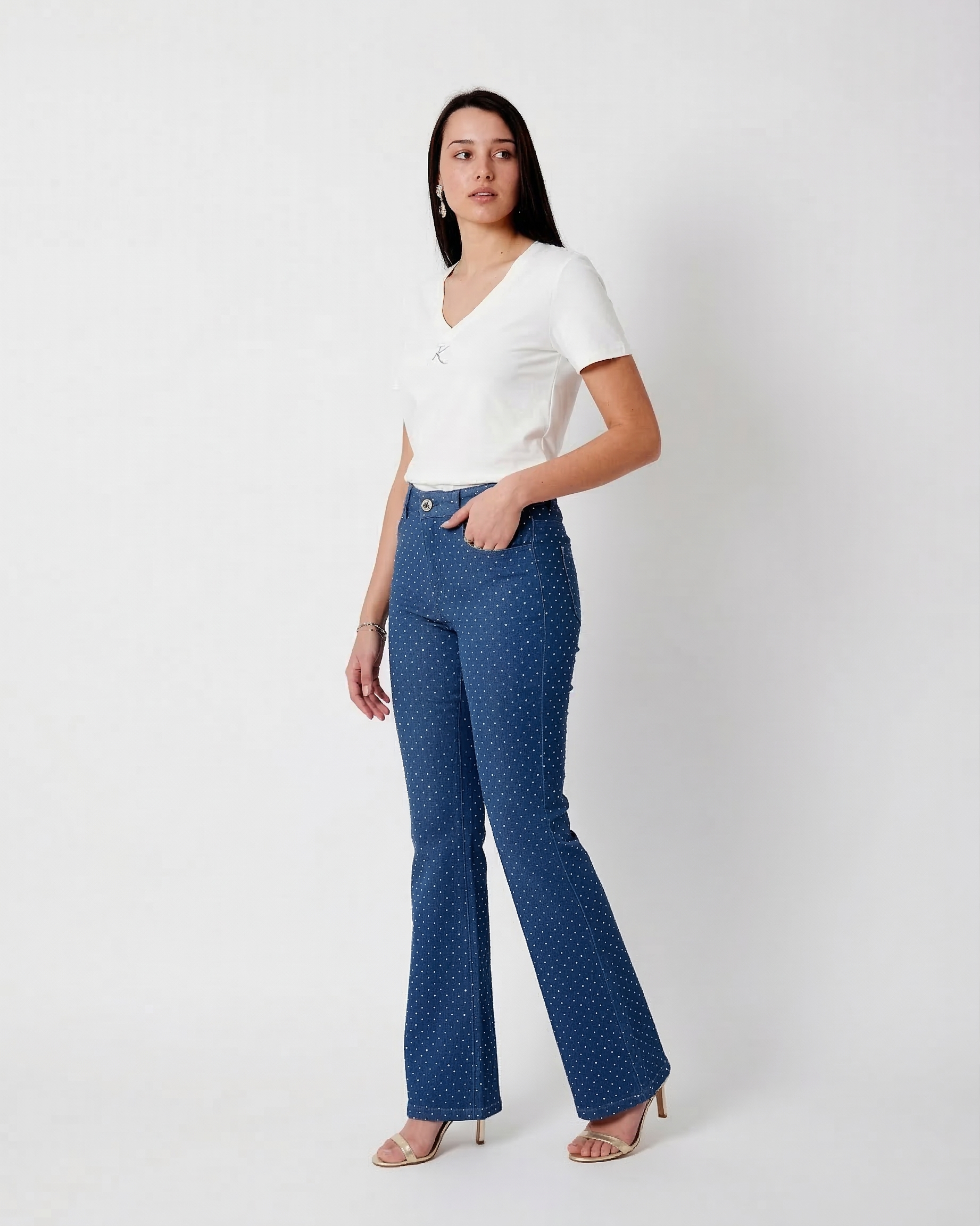 Denim flare con microcristales M.845 AMAYA