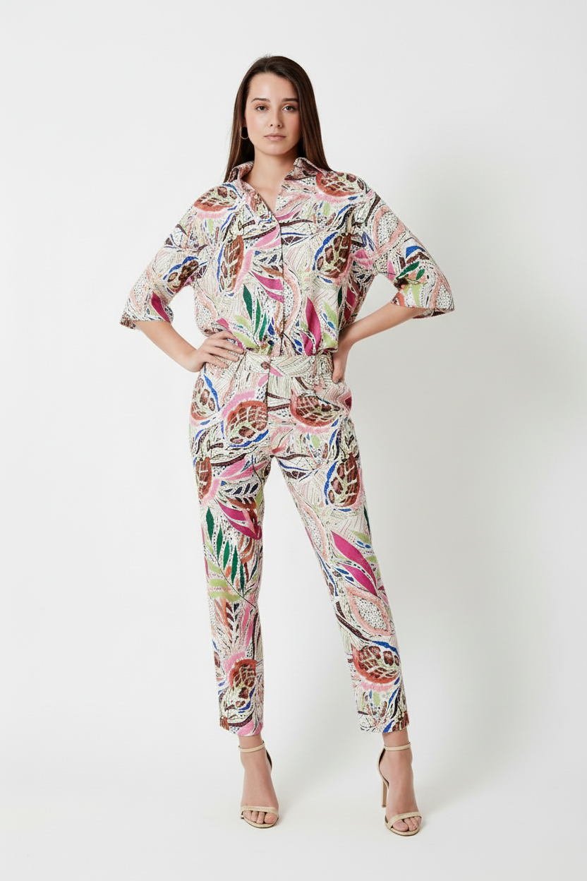 Pantalón recto estampado Tropical