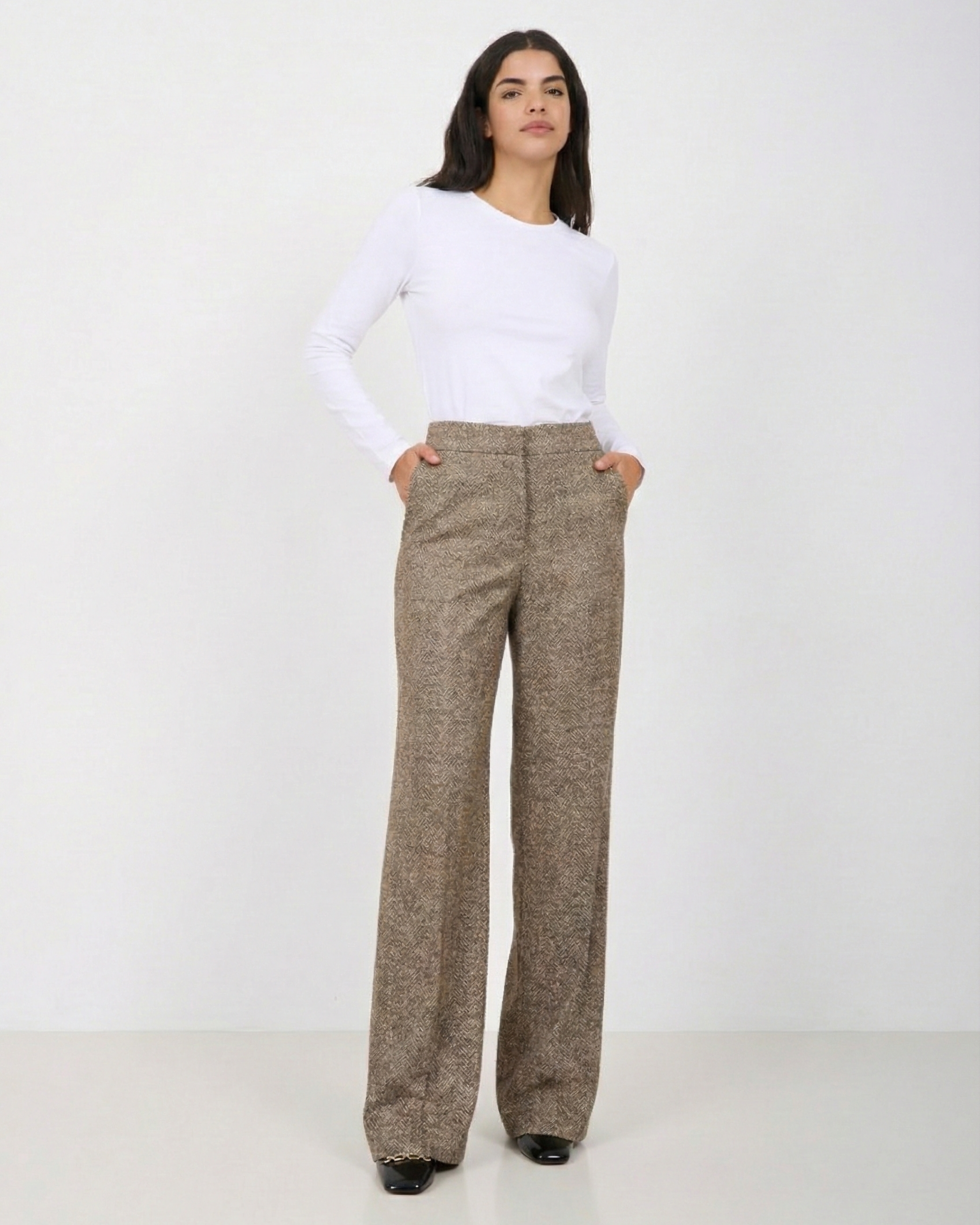 Pantalón wide leg tweed espiga
