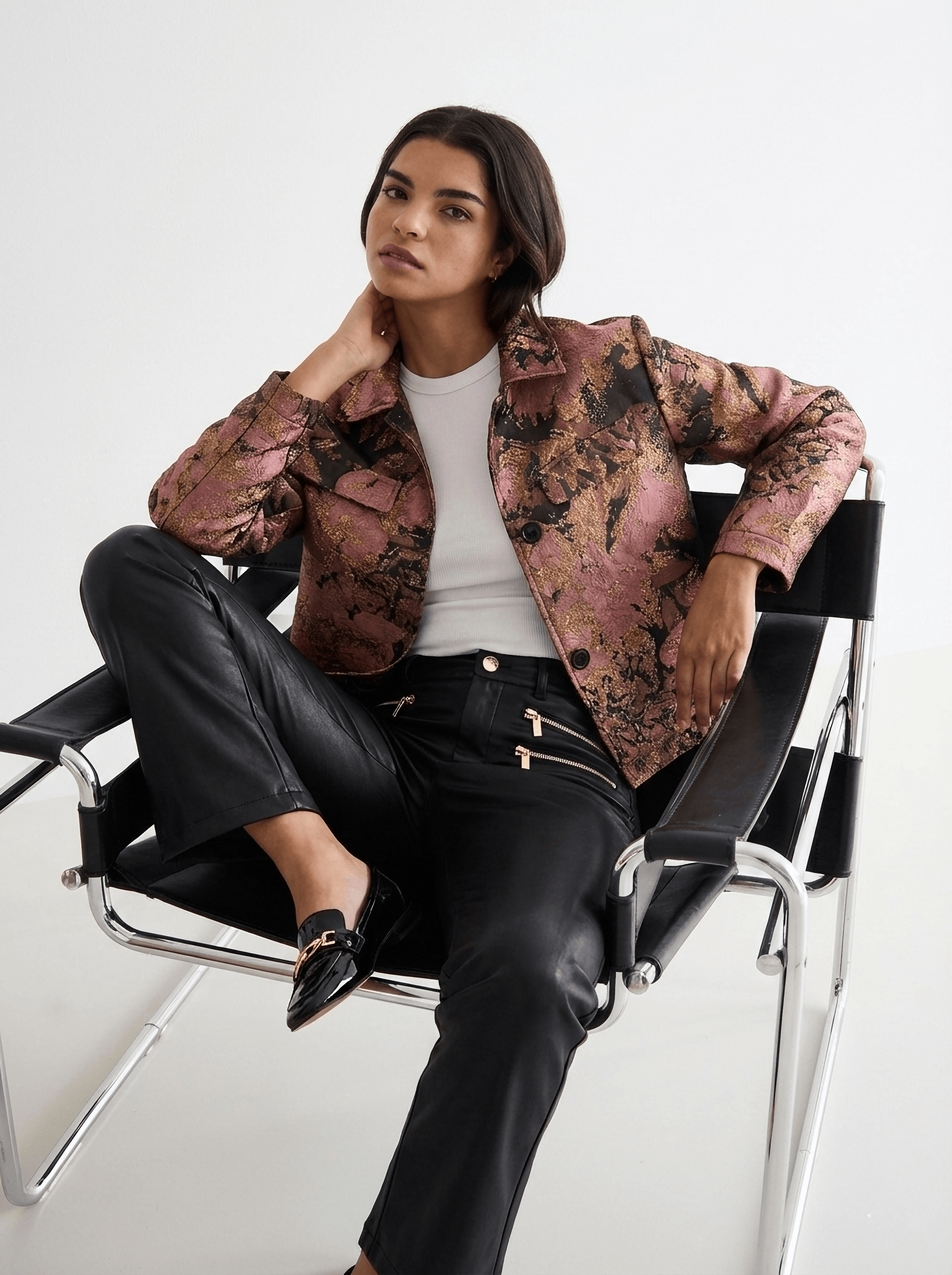 Chaqueta jacquard floral metálica